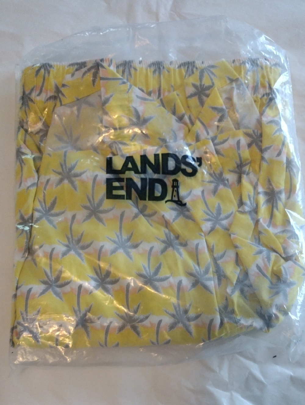 Lands' End Yellow Palm-Print Boxers with Gray Palm Trees NWT XL